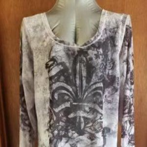 Rock & Republic Women's Top XL Sheer Gray Tunic